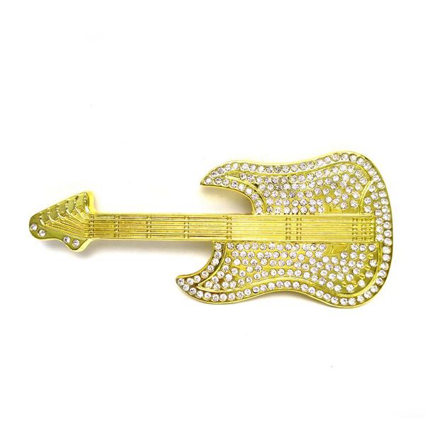 

punk rock music series rhinestones gold guitar belt buckle metal big buckle cowgirl belts accessories custom belt clip, Black;brown