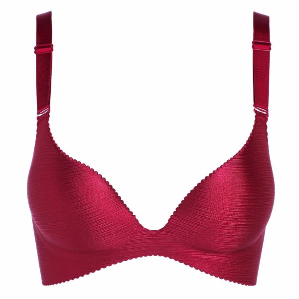

bra solid color one type seamless brushed bra without rims gather adjustable underwear, Red;black