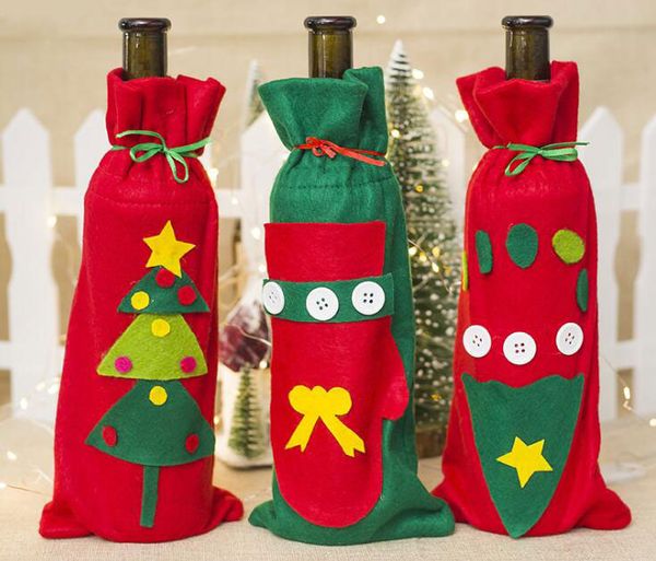 

christmas felt cloth red wine dress up dining champagne bottle cover christmas wine bottle storage pouch xmas decoration