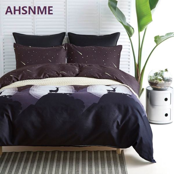 

ahsnme very comfortable fabric and reindeer in the night sky paern bedding set american size quilt cover home textiles