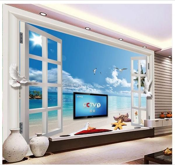 

p wallpaper 3d window outside seascape background wall beach mural summer scenery