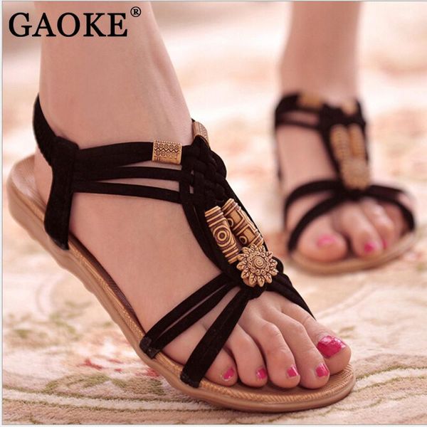 

Summer Fashion Flip Flops Women's Beach Sandals String Bead Black Elastic Bands Flat Shoes Gladiator Sandalias Mujer for Women
