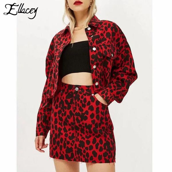 

ellacey fashion 2018 leopard printed skirt suit for women casual camouflage two piece set jacket mini pencil skirt 2 pcs suit, White