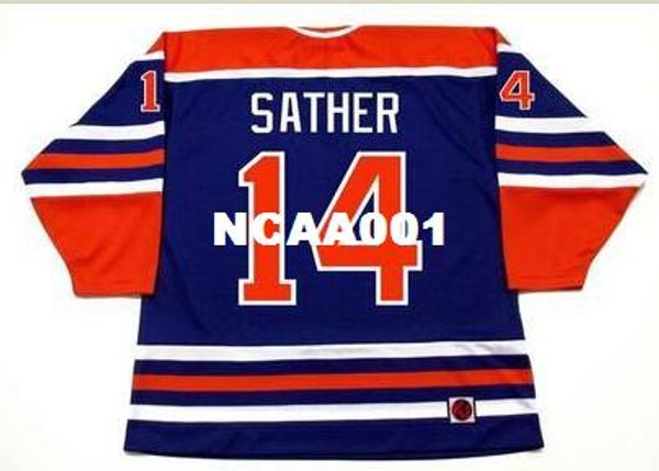 

мужчины #14 glen sather edmonton oilers 1976 wha ретро хоккей джерси или обычай любое имя или номер ретро джерси, Black;red