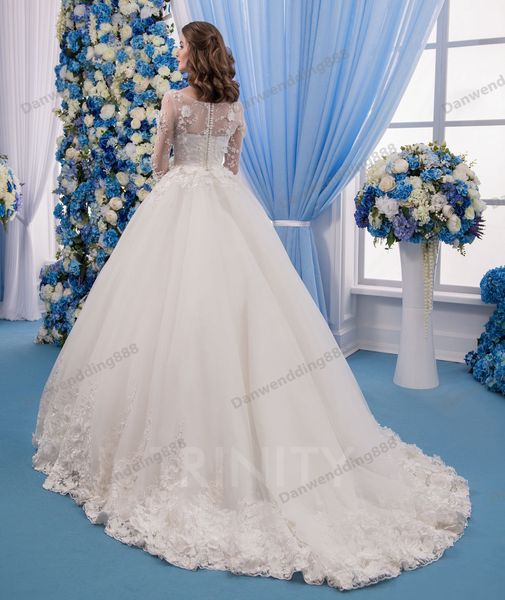 

elegant ivory tulle scoop sleeves applique ball gown wedding dresses bridal pageant dresses wedding attire dresses custom size 2-16 zw619241, White