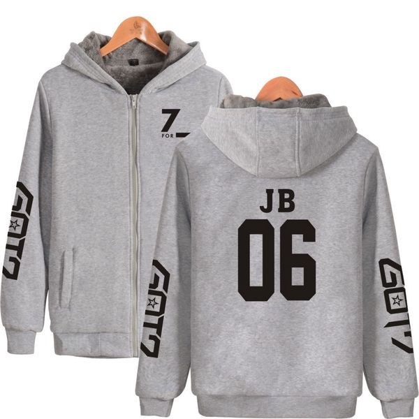 

korean k- got7 thicker hoodies zipper women fashion kpop hip hop mens got7 hoodies sweatshirts winter warm clothes, Black