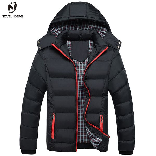 

novel ideas 2017 men winter jacket warm male coats fashion thick thermal men parkas casual branded clothing size m-4xl, Black