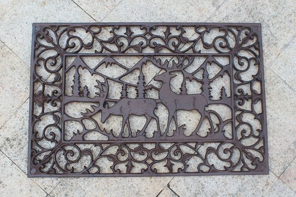 Cast Iron Doormat Rectangle Elk Scrolled Doormat Antique Finish