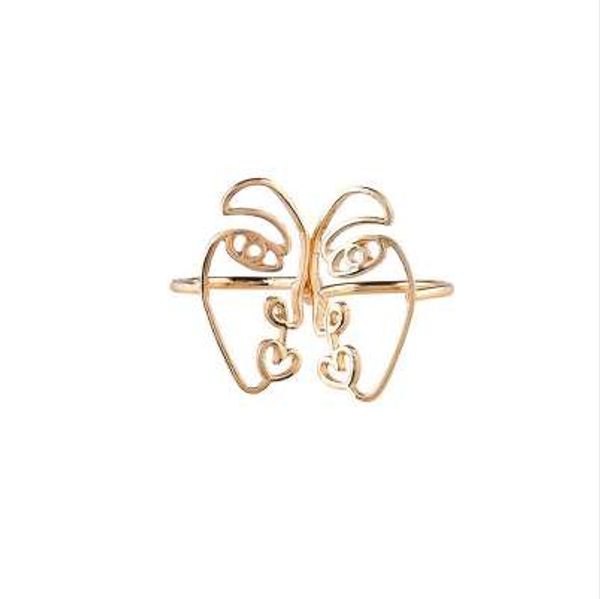 

2pcs/set new ethnic metal hollow human face rings for women fashion alloy knuckle rings for fingers jewelry gift xr925, Golden;silver