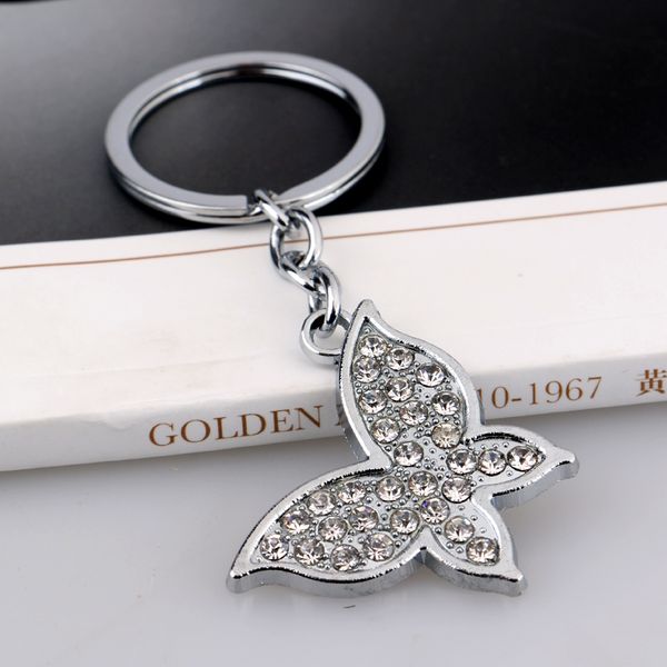 

12 pc/lot clear rhinestone pendant keychain key ring women girl animal jewelry keyring key chain butterfly ladies bag holder, Silver