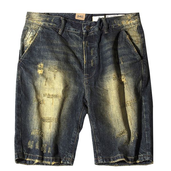 

newsosoo fashion men vintage ripped short jeans hi street retro distressed denim shorts for man washed summer jean bermuda, Blue