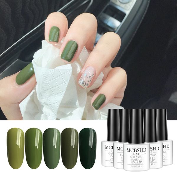 

mcbshd 5pcs gel nail polish olive green pure color varnishes semi vernis permanant polish gel lacquer uv led soak off art nail, Red;pink