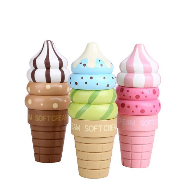 

new wooden toy wooden blocks kitchen toy ice cream and donuts soft cream baby toy