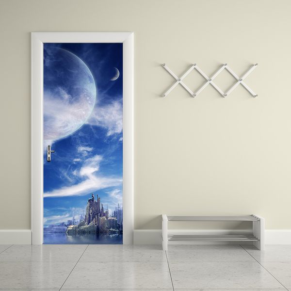 3d Simulation Door Stickers The Blue Planet Mural Renovate Wall