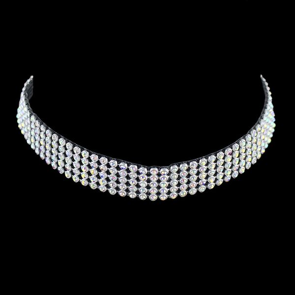 

punk style choker necklace hiphop jewelry full white colorful rhinestone statement collar necklace women accessories bijuteria, Golden;silver