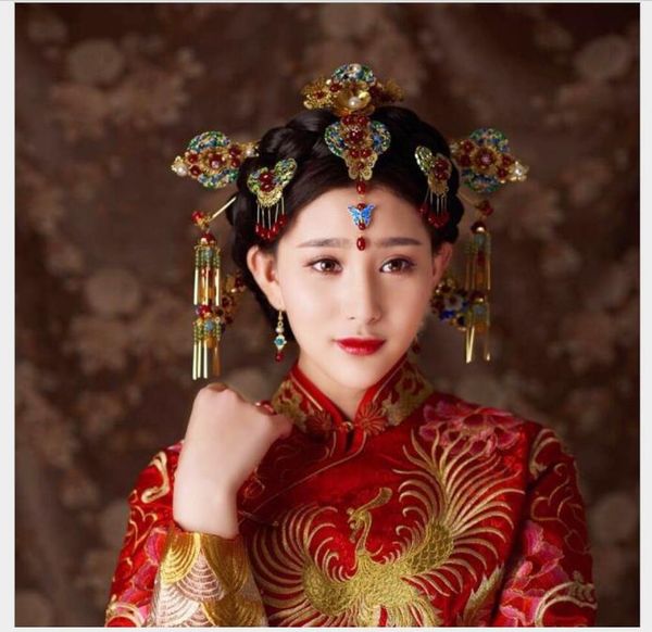 

new style ancient wedding brides, tiara, phoenix crown chinese dress, qipao, dragon and phoenix gown hairpin, Slivery;golden