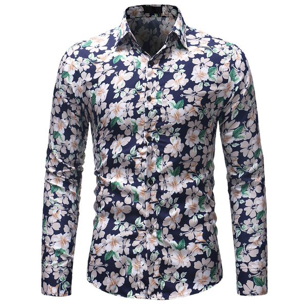 

nice new floral print men shirts long sleeve mens hawaiian shirt slim men flower printing dress shirts camisa masculina w84jk, White;black