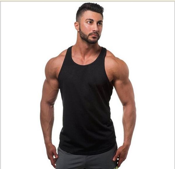 

2018 new men' bottom solid color fitness cotton camisole muscles, White;black