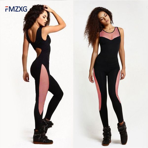 

quickly dry women joga sets jumpsuit fitness workout clothing tracksuit girls slim leggings track wear mesh patchwork suits girl, Black;white