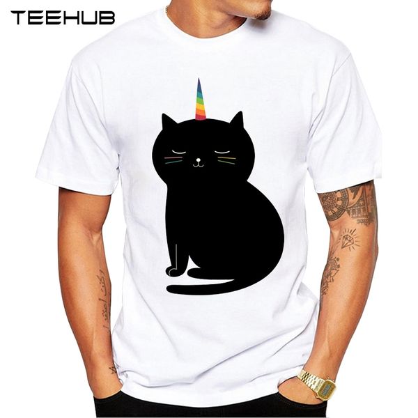 

2018 teehub summer men's funny caticorn printed t-shirt short sleeve popular animal cat design novelty tee, White;black