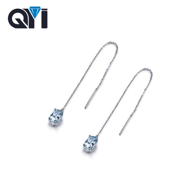 

qyi 2.5 ct oval cut sky blue z dangle earrings 100% 925 sterling silver gemstone engagement earrings for women anniversary, Golden;silver