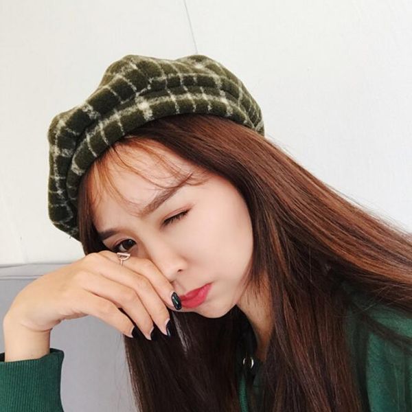 

new beret for female autumn winter bud cap japanese painter cap female korean version artistic wool hat wool wool checked, Blue;gray