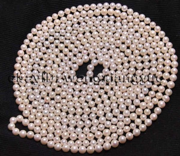 

super long 100" 7-8mm real natural white akoya cultured pearl necklace, Silver