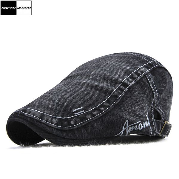 

northwood] 2018 denim beret caps for men women summer hat outdoor flat berets cap bone brim hats solid sun hat high quality, Blue;gray