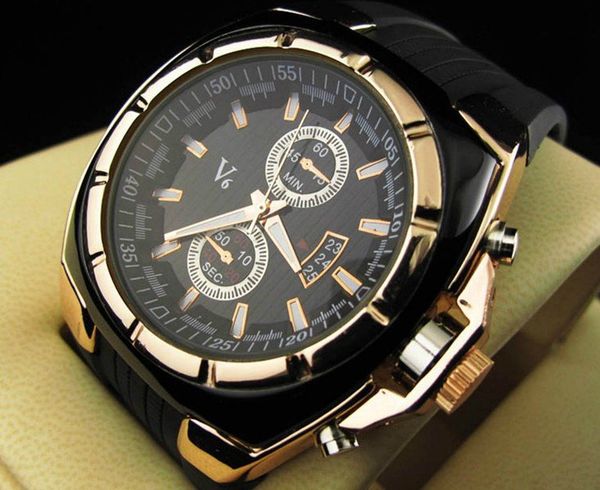 

v6 silicone watch men fashion sports quartz wristwatch relogio masculino vp0103, Slivery;brown