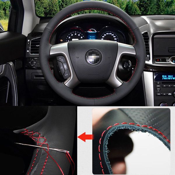 

for chevrolet captiva steering wheel hand-stitch on wrap cover black leather