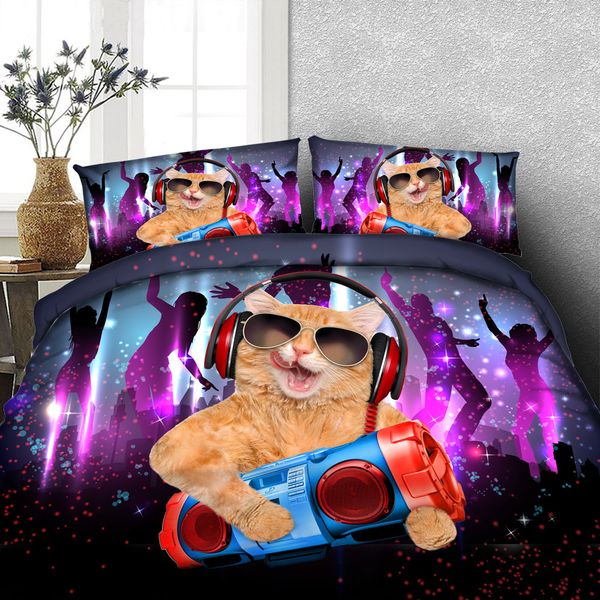 3d Printed Music Dj Cat Bedding Set Twin Full Queen King Size