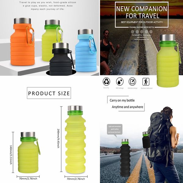 

550ml ilicone retractable folding water bottle outdoor tele copic collap ible folding coffee bottle cup for hiking camping picnic gga680