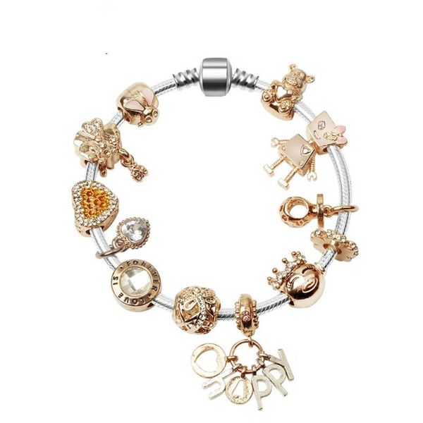 

charm bracelet 925 silver rose gold charms bead for european bracelets bella pendant accessories bangle valentine gift diy wedding jewelry, Golden;silver