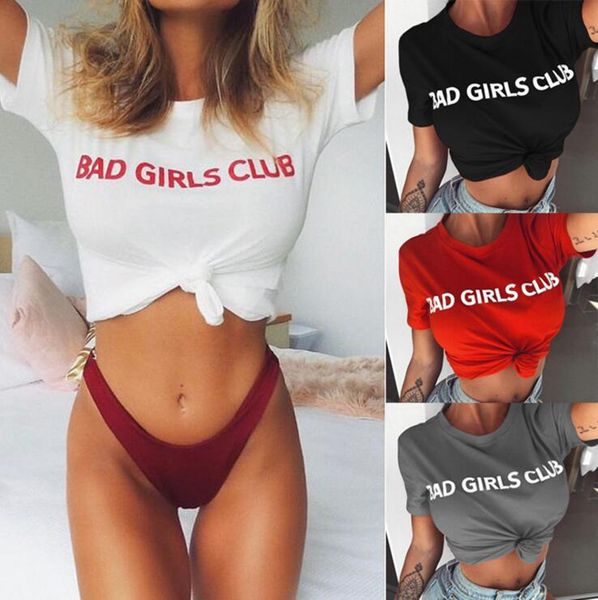 

bad girls club word printing t-shirt women letter printed loose casual blouse funny shirts tees ljjo4221, White