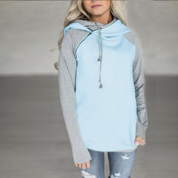 

2019 foreign trade website explode money sweater - autumn and winter zipper stitching, hooded sweater coat, Blue