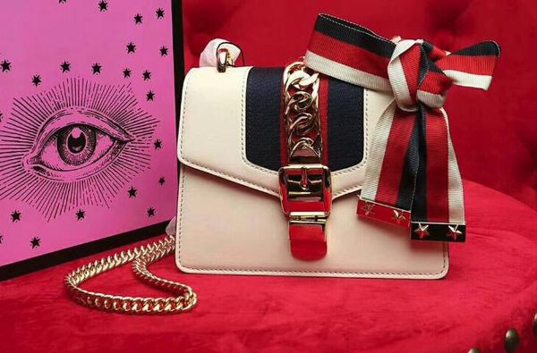 

5a women 431666 19cm sylvies leather mini chain shoulder bag,grosgrain sylvie web bow with stars,,exterior gusset,with box dust bag