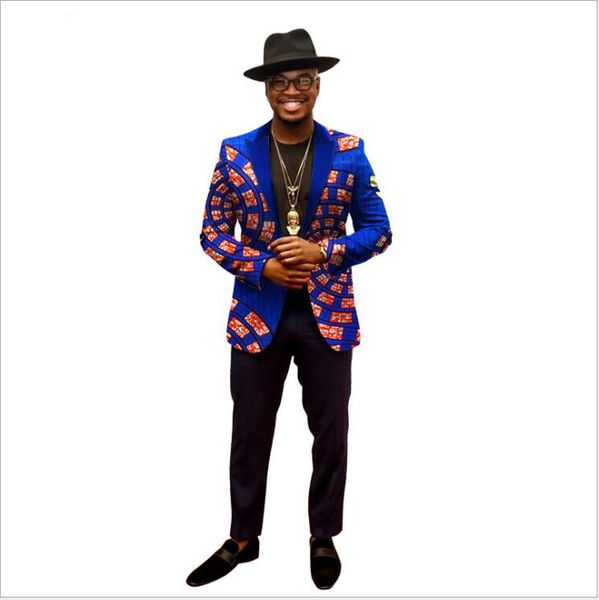

new design men casual plaid suits with 100% african wax fabric designer peaked lapel one button autumn winter tuxedos for sale, Black;gray
