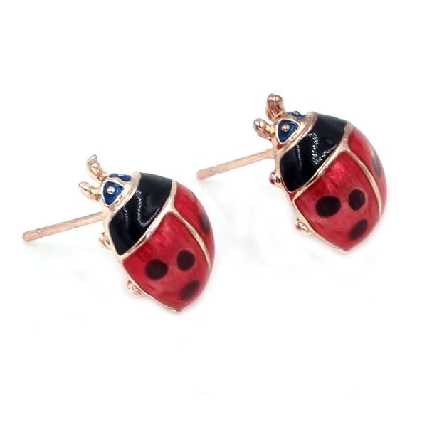 

selling fashion ladybug earrings jewelry life like red with black stud earrings for women, Golden;silver