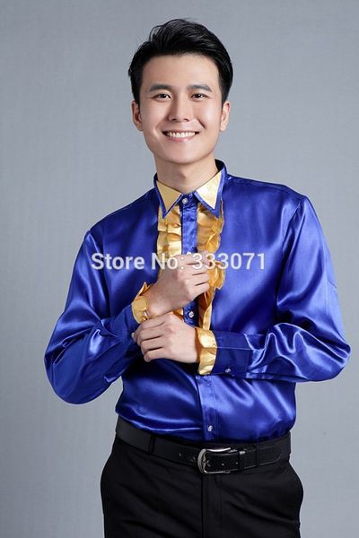 

2015 new royal blue long-sleeved men shirt wedding/prom groom shirts performance wear bridegroom man party shirt (39-44, White;black