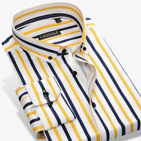 

caiziyijia 100% cotton men shirt clothing camisa masculina striped long sleeve shirt men autumn style men's clohting, White;black