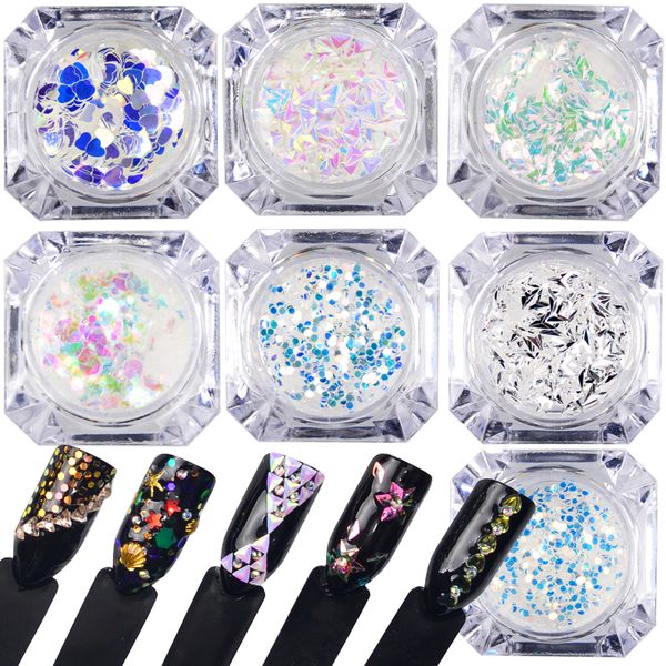 

ab color nail glitter irregular star round iridescent sequins powder nail art decoration chrome, Silver;gold