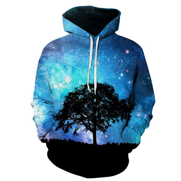 

men/women new creative starry sky&tree 3d printed mens hoodies pullover couples streetwear sweatshirts hoodies, Black