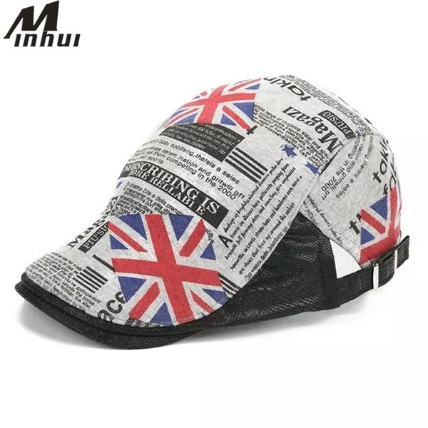 

minhui vintage letters beret hats for men women flat cap gorra visor, Blue;gray