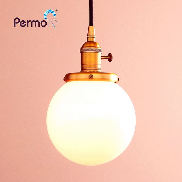 Permo 5 9 Milk White Glass Globe Pendant Lights Vintage Ceiling Lamps Modern Hanglamp Retro Luminaire Fixture X