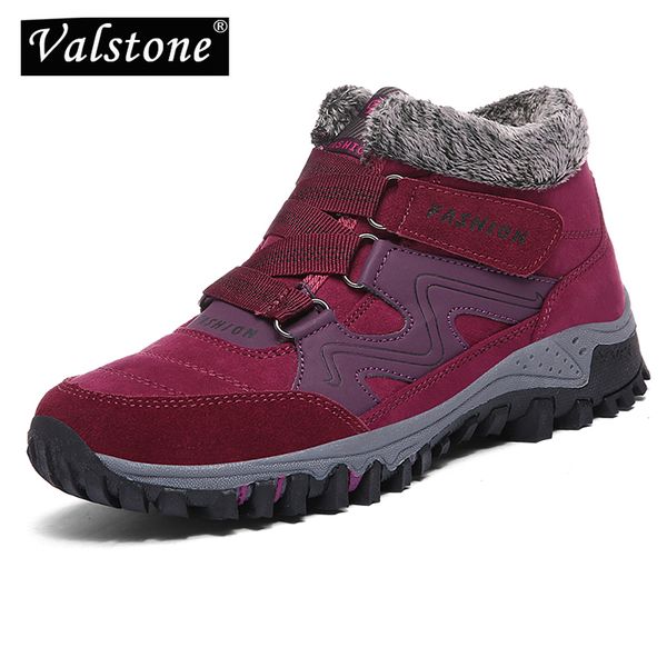 

valstone women's warm winter shoes snow boot outdoor plush lining ankle boots lady flats casual shoes zapatos mujer plus size 42, Black