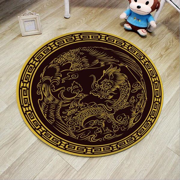 

60/80cm round carpets dragon and phoenix print carpet anti-slip rugs twin bliss mat home decor floor mat for living room