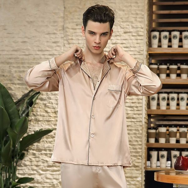 

spring solid color pajamas men long-sleeved trousers, Black;brown