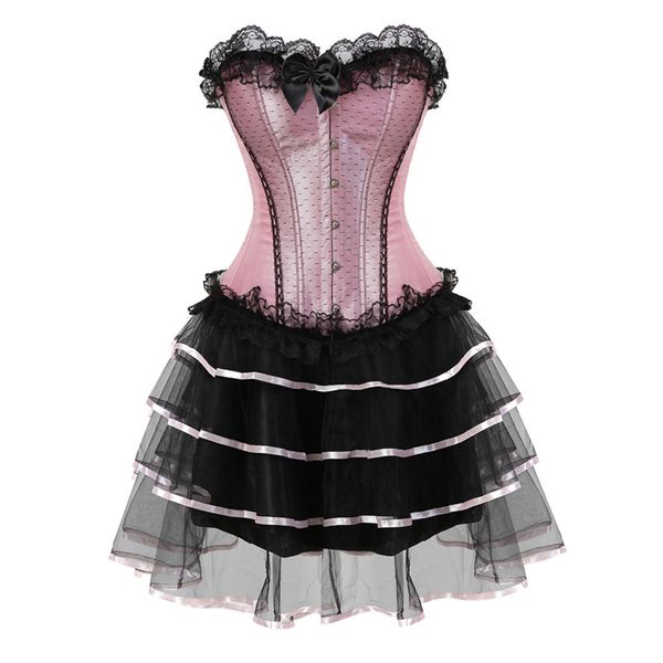 

lace corsets for women plus size costume overbust burlesque corset and skirt set tutu corselet victorian fashion gowns pink, Black;white