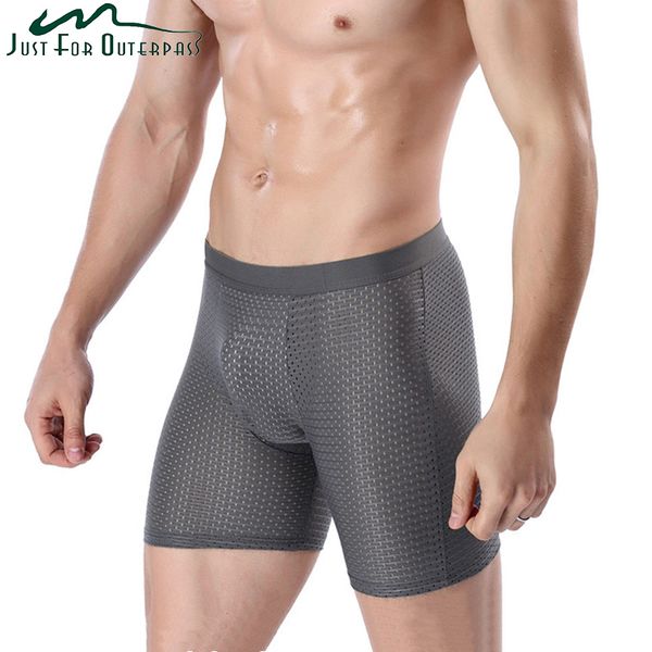 

new arrival summer boxers men sweat absorption mesh breathable movement ice silk panties comfortable elastic underwear plus size, Black;white