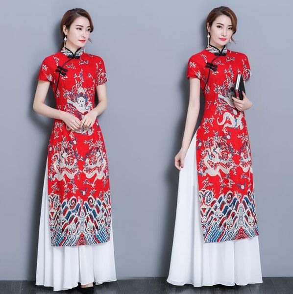 

vietnam ao dai woman cheongsam dress red long dress summer 2018